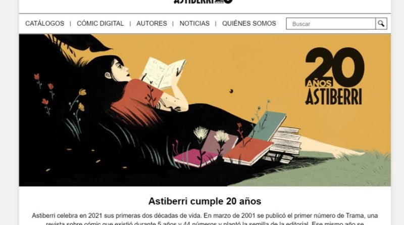 Imagen de la web de Astiberri donde celebran sus 20 años y se ve a una chica tumbada leyendo