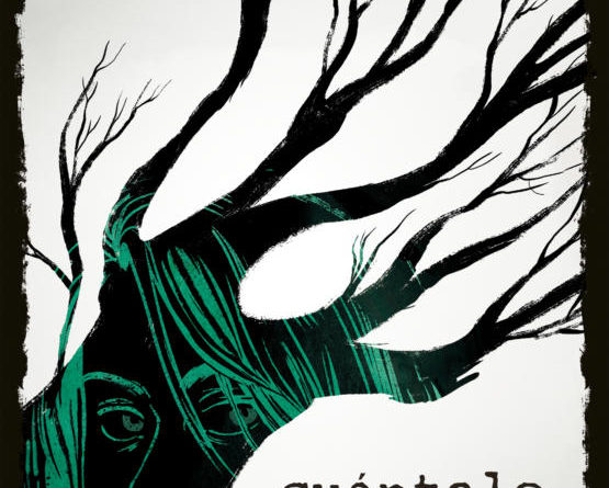 Portada de la obra cuéntalo donde se muestra la silueta del rostro de la mujer protagonista dentro de la sombra de un árbol.